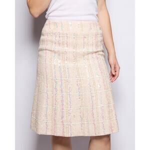 2003 Chanel Beige Sequin Tweed Coco Mark Skirt